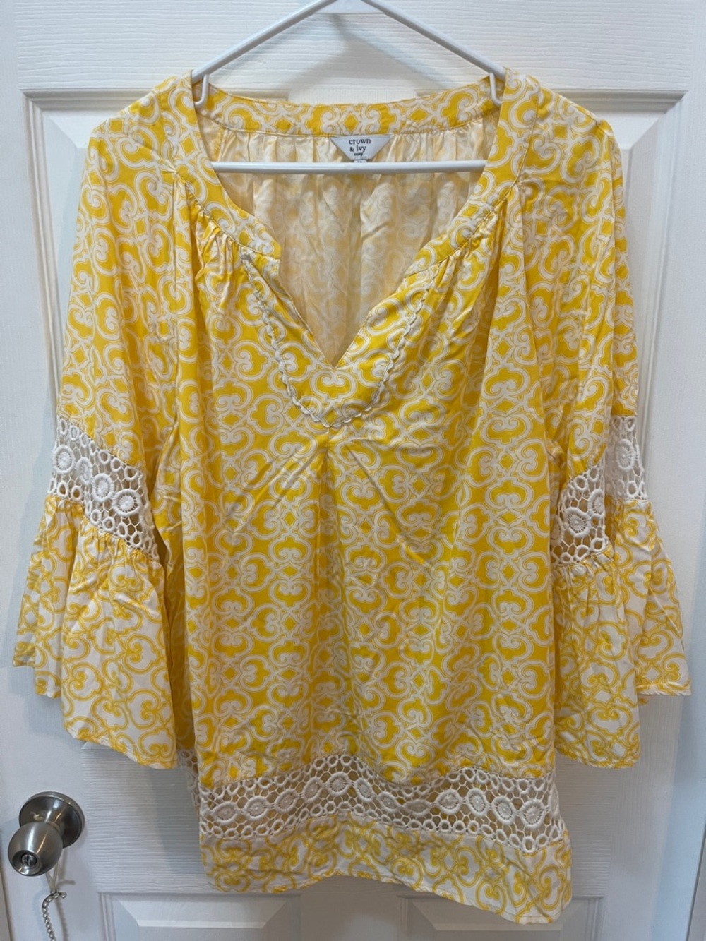 crown & ivy Yellow Tunic with Crochet Trim